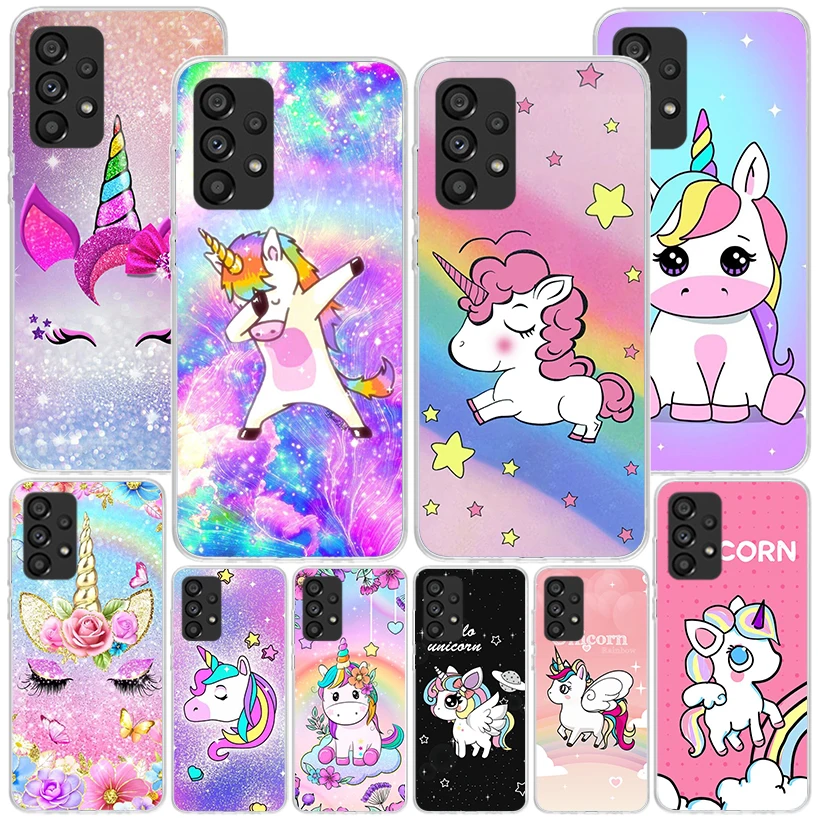 Pink Unicorn Rainbow Phone Case For Samsung Galaxy A15 A14 A13 A12 A55 A54 A53 A52 A35 A34 A33 A32 A25 A24 A23 A22 A05S A04S A03