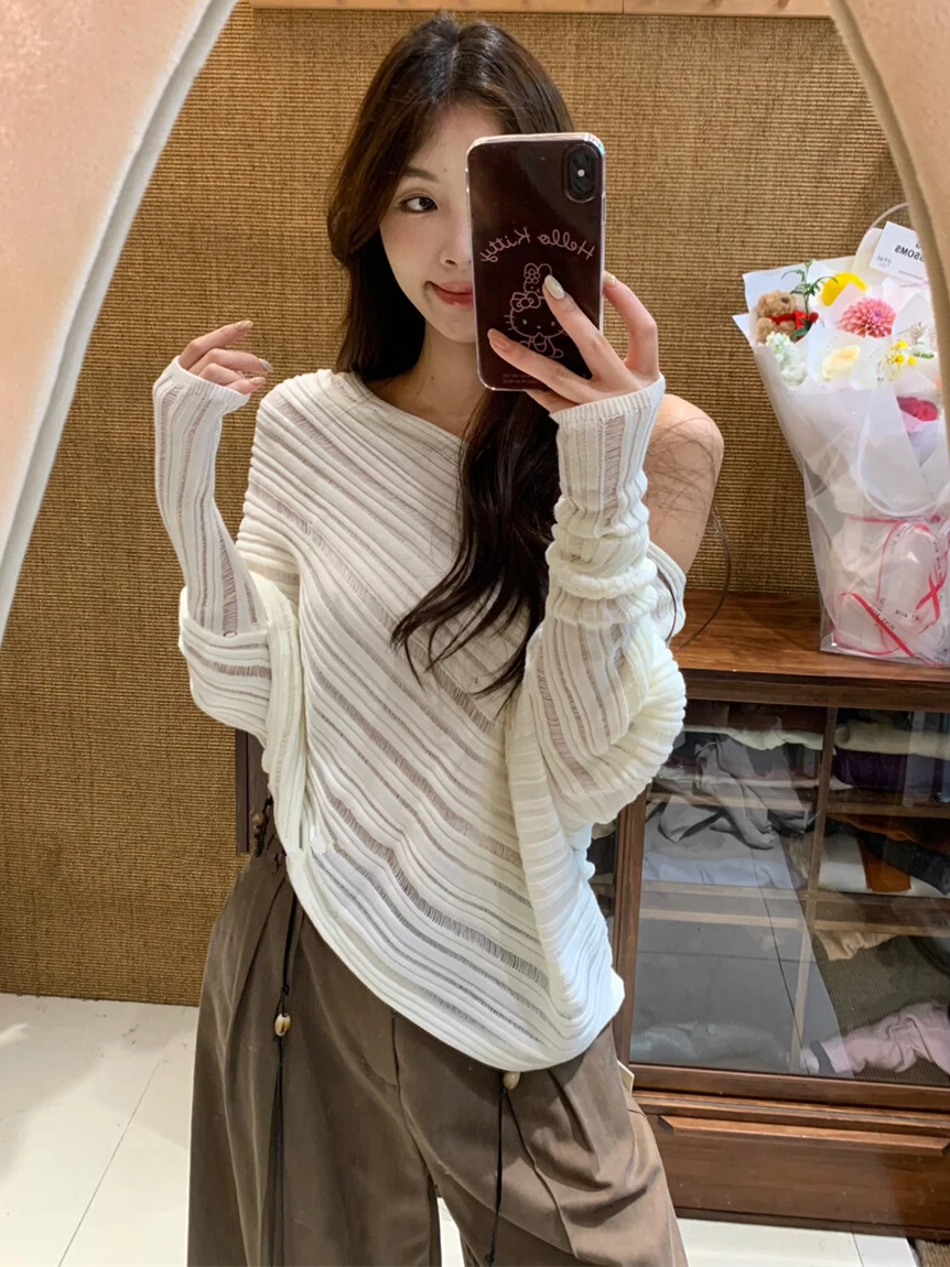 

Потрясающий длинный вязаный свитер Све, женский топ с морскими плечами и вырезом «летучая мышь», осенний дизайн, Sensation Pure Desire