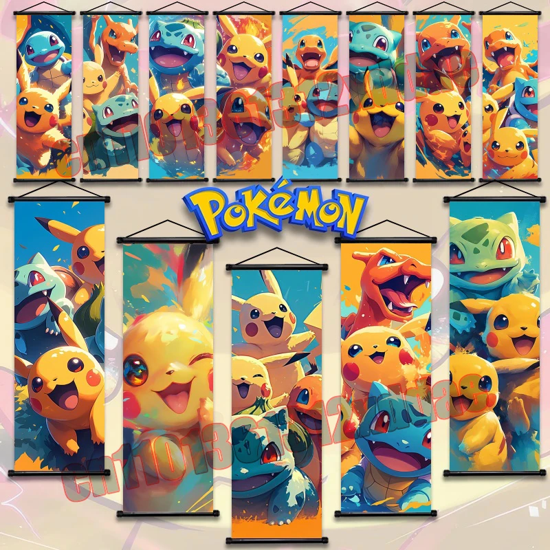 

Anime Pokemon Poster Cute, Bulbasaur, Charizard, Pikachu, Art White Canvas Scroll Painting Wall Art Bedroom Decoration Painting
