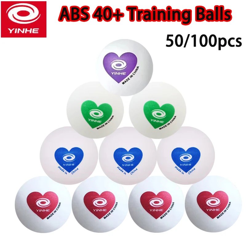 YINHE 40+ Seamed Table Tennis Balls ABS New Material Red/Blue/Green/Purple Heart Durable Ping Pong Balls for Training 50/100pcs
