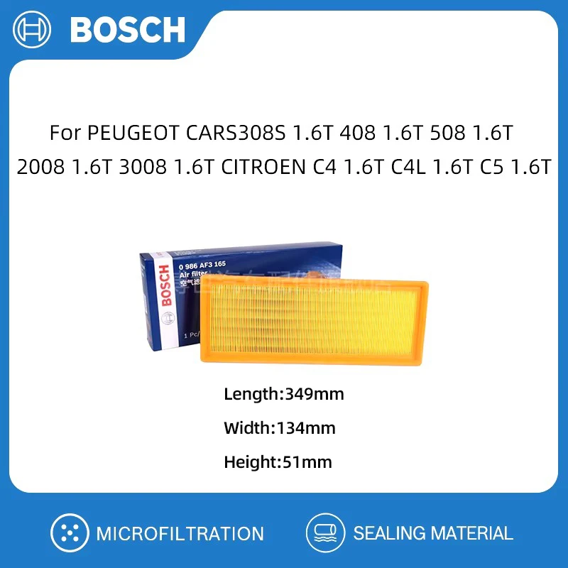 BOSCH Air Filter For PEUGEOT CAR S308S 508 2008 1.6T CITROEN C4 C4L C5 1.6T 9806411580