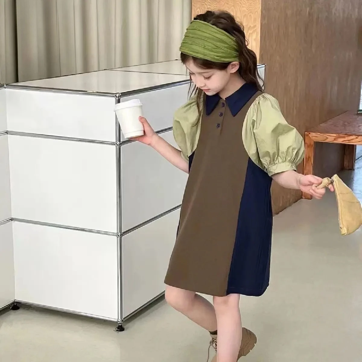 

Children Short sleeved Princess Dress Children Clothing Summer Fashionable New Baby Color Contrast Panel A-line Skirt