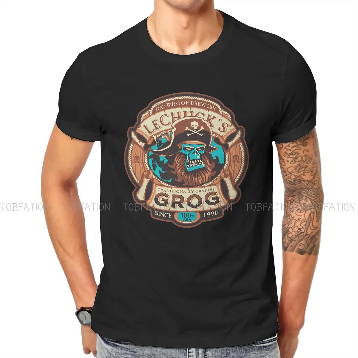 Grog Craft Beer  O Neck TShirt Monkey Island Game LeChuck Elaine Guybrush Pure Cotton Classic T Shirt Man\'s Tops Oversized