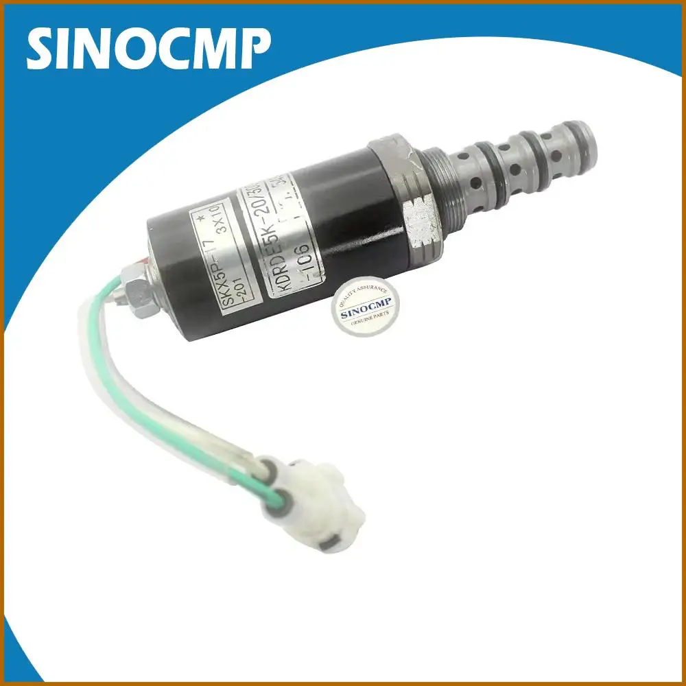 SINOCMP 1x Hydraulic Pump Solenoid Valve KDRDE5K-20/30C02-106 SKX5P-17-106 for Kobelco SK220 Excavator