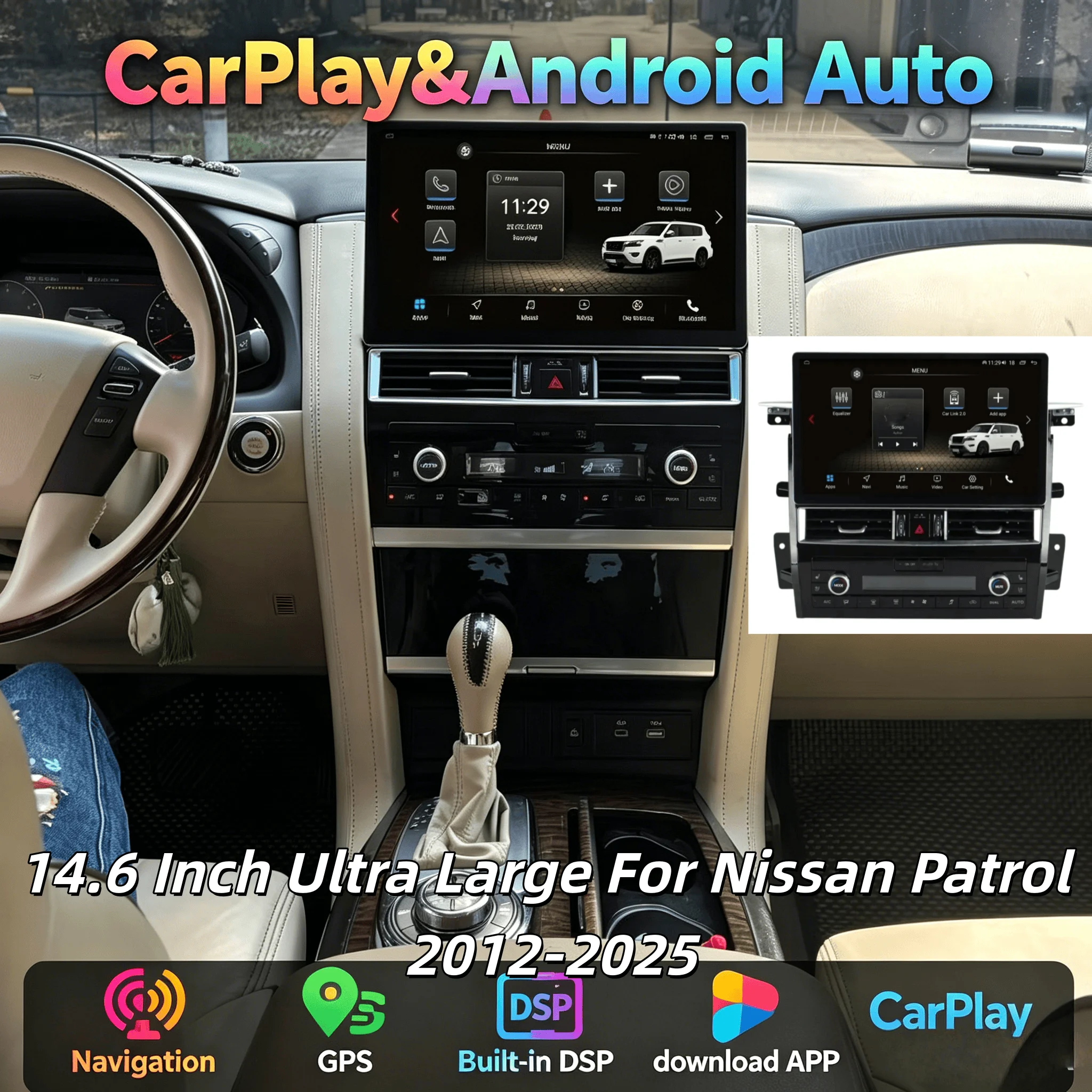 14.6 Inch 4K Multimedia Navigation Wireless For Nissan Patrol 2012-2025 CarPlay Android System Head Unit Touch Screen Stereo
