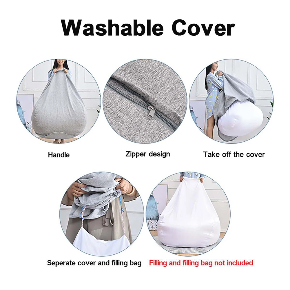 غطاء كسول بدون حشوة - كرسي كيس فول كبير، تصميم بسيط بلون الأريكة، سهل التنظيف