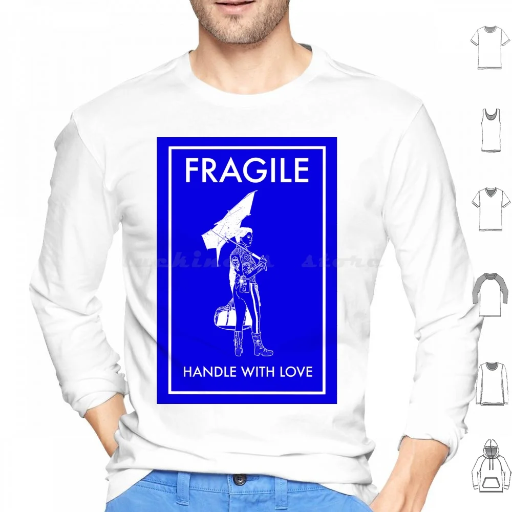 Fragile Blue Hoodies Long Sleeve Death Stranding Death Stranding Hideo Kojima Handle With Care Fragile