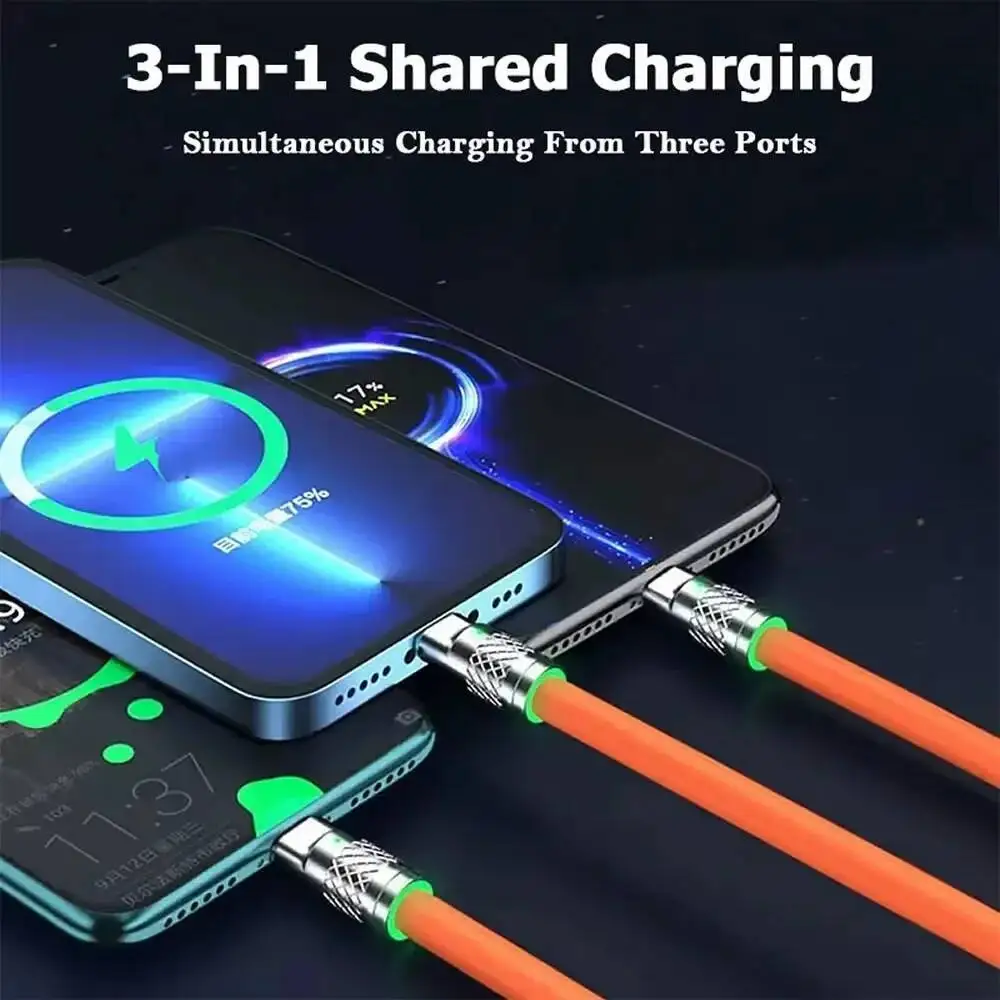 3 In 1 Short Charging Cable, Multi Port Charger Cord IP/Type C/Micro USB For Cell Phones/Android//Airpods & More