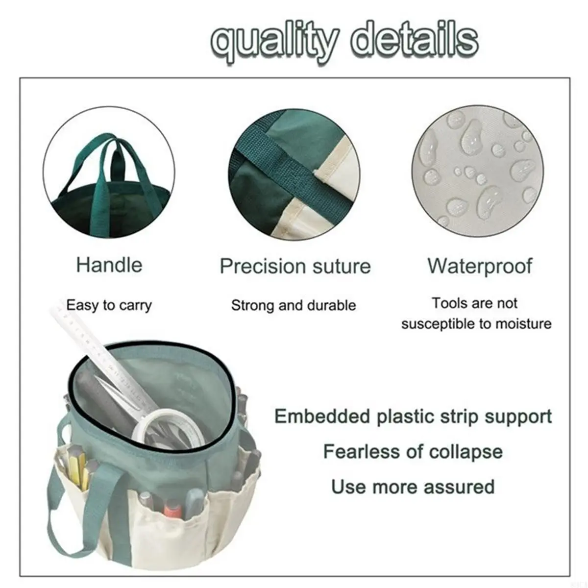 Garden Tools Bucket Bag - Oxford Cloth Gardening Tote with Multiple Pockets for Tool Storage