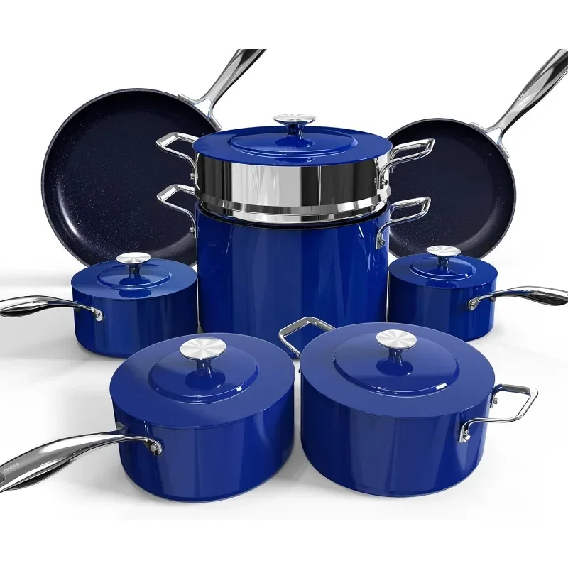 Lux 13pc Forged Lightweight Cookware Set PFAS Free, Healthy G10 Duralon Ceramic Coating, Ultra Non-Stick, Stay-Cool Handles