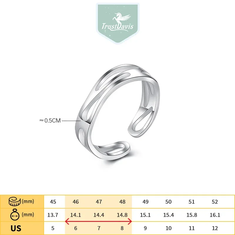 TrustDavis Real 925 Sterling Silver Fashion Sweet Geometric Irregularity Opening Ring For Women Wedding Party Fine Jewelry DB159