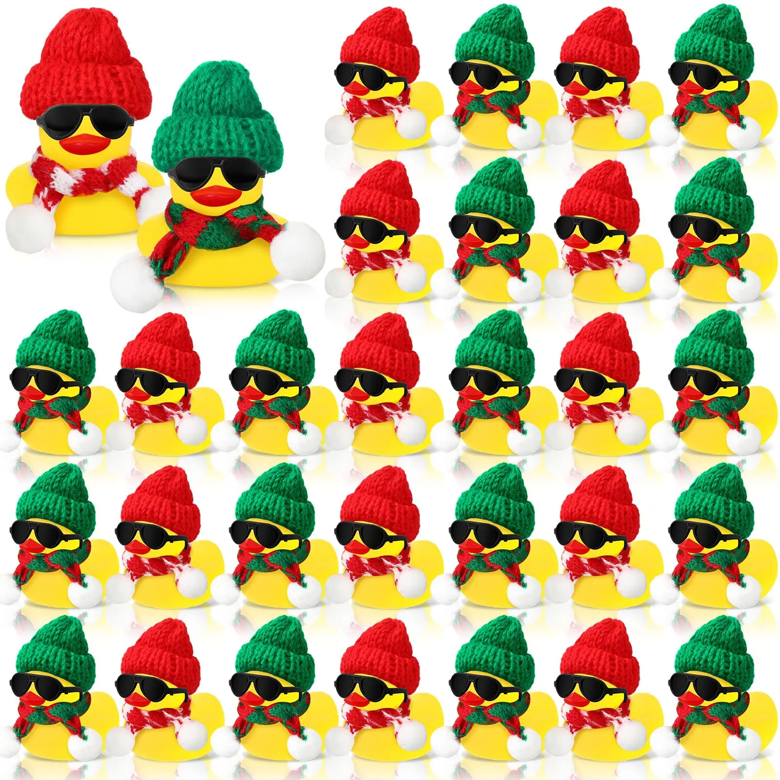 24/48 Sets Christmas Mini Rubber Duck Bulk Xmas Decor for Christmas Winter Gift Cruise Birthday Party