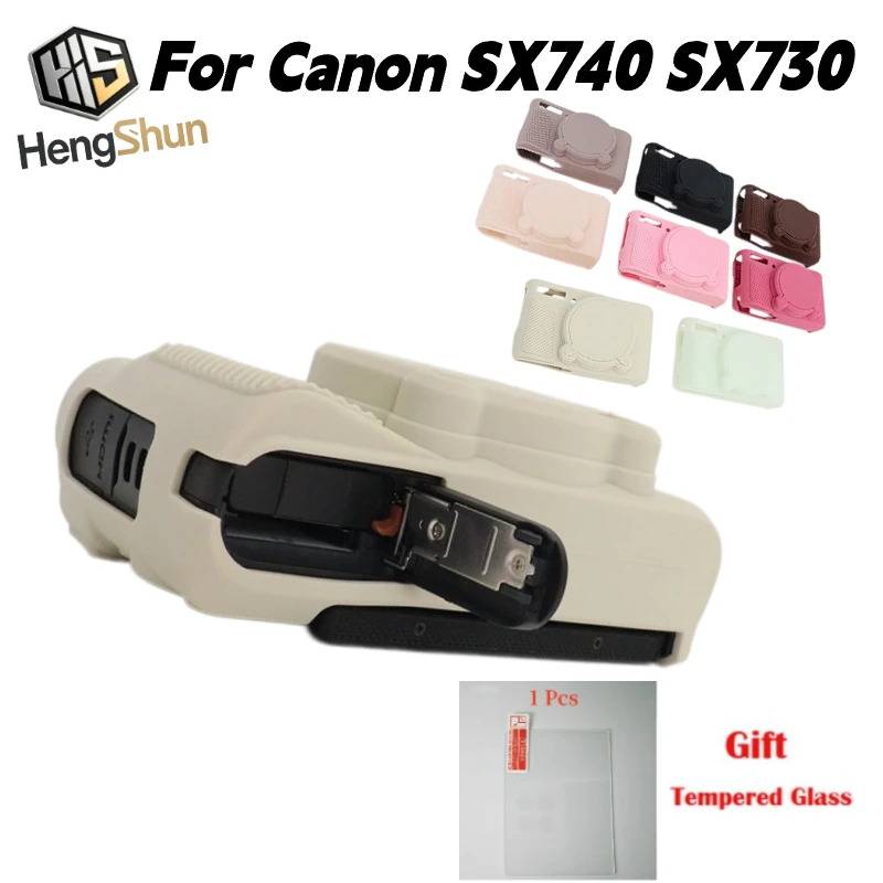 For Canon SX740/SX730 Protective Bag Silicone Case Camera Bag Single Silicon Armor Skin Case Bod with 1PCS tempered film