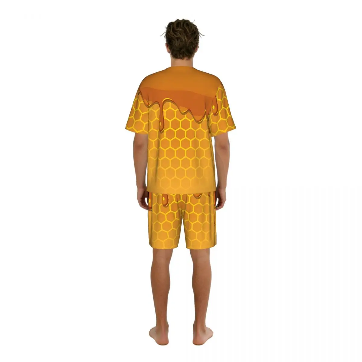Men's Casual Pajama Set Short Sleeve T-shirt Shorts Melting Honey On Honeycomb Texture Home Clothes Sleep Suit