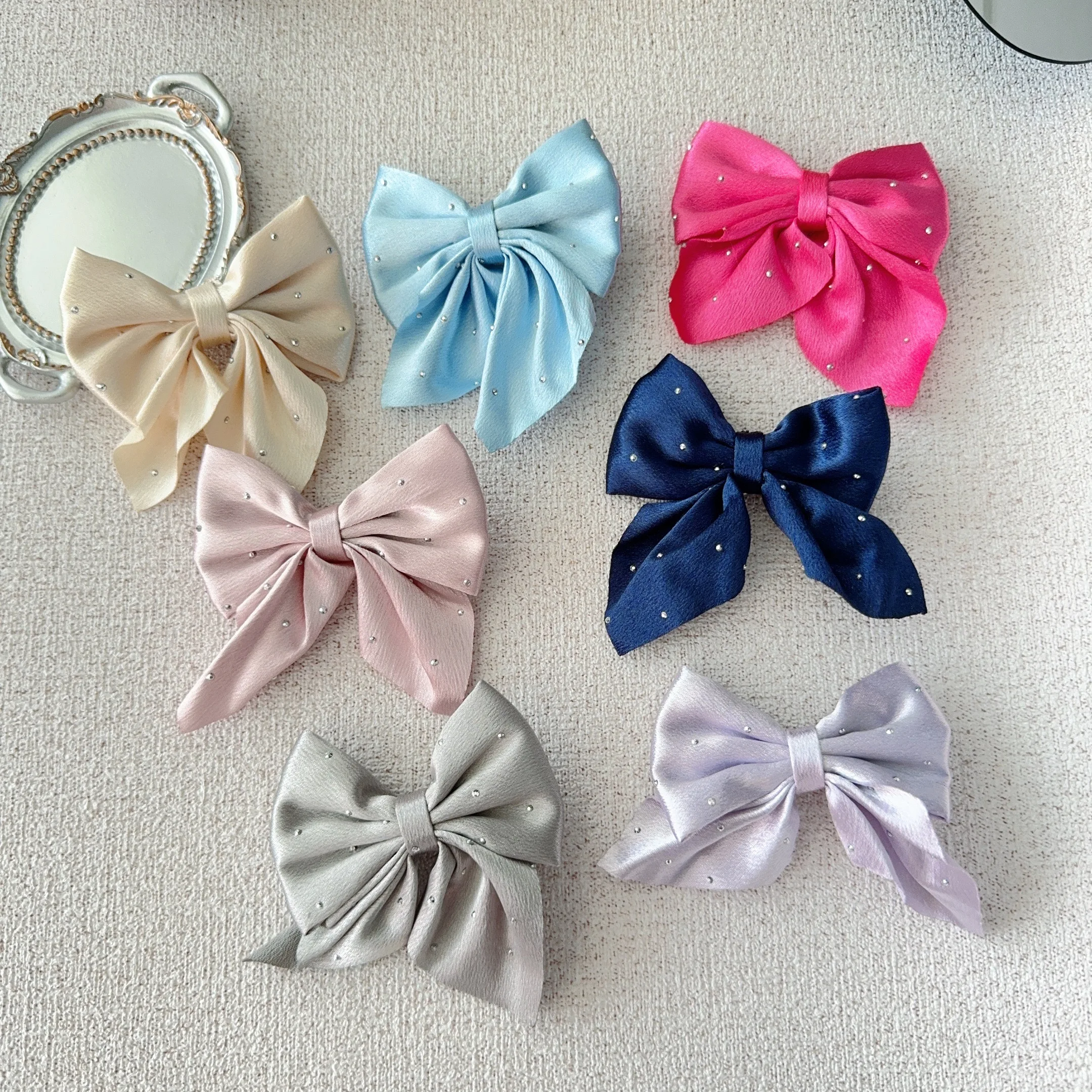 2/4Pcs New Chiffon Ribbon Hairpin Woman Girls Dots Bowknot Starry Barrette Bow Back Head Hair Clip Headwear Hair Accessories