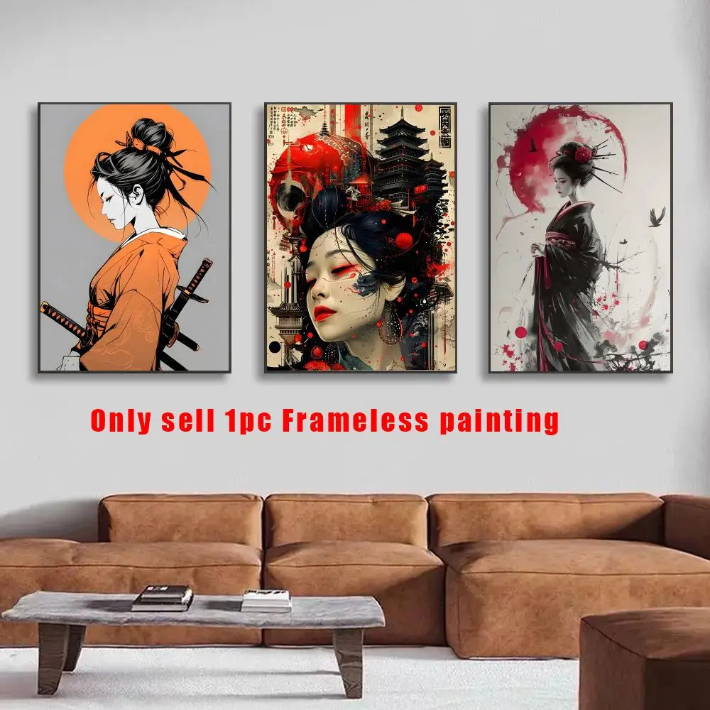 Retro Japanese Geisha Beautiful Poster HD Self-Adhesive Wall Decals For Living Room & Bedroom Home Decor Gift