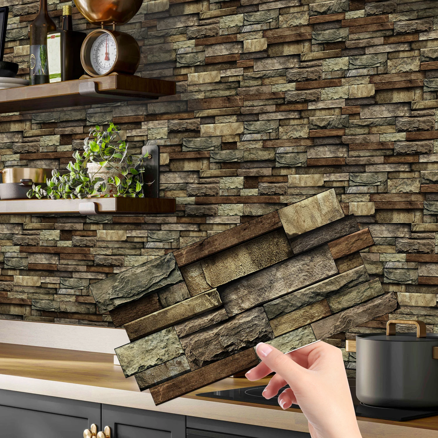 KUUJOJO Zelfklevende decoratieve muurstickers van imitatiemarmeren tegels voor keuken, badkamer, woonkamer, eetkamer en meer.