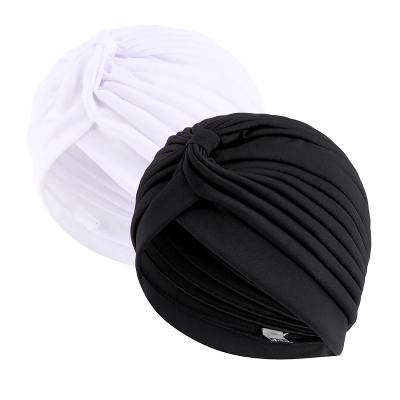 2pcs/lot Stretch Turbans Head Beanie Cover Twisted Pleated Headwrap Assorted Colors Hair Cover Beanie Hats for Women Girls