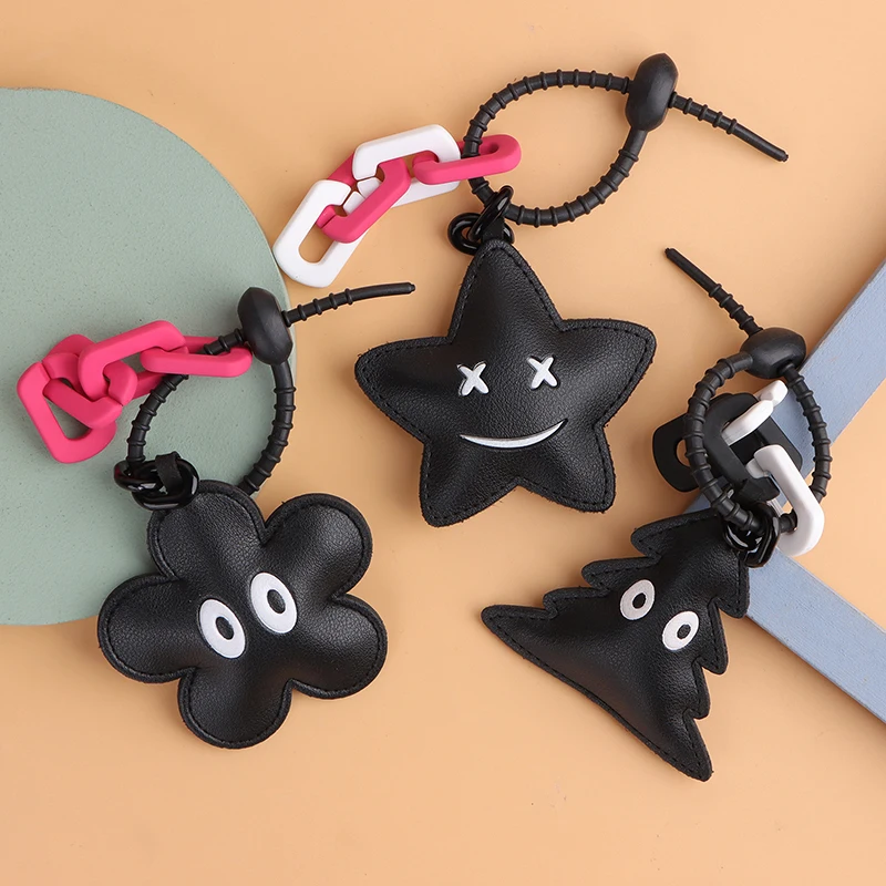 Ins Keychain Leather Handmade Small Flowers Eyes Bag Charm Backpack Hanging Decor Bags Pendant Accessories