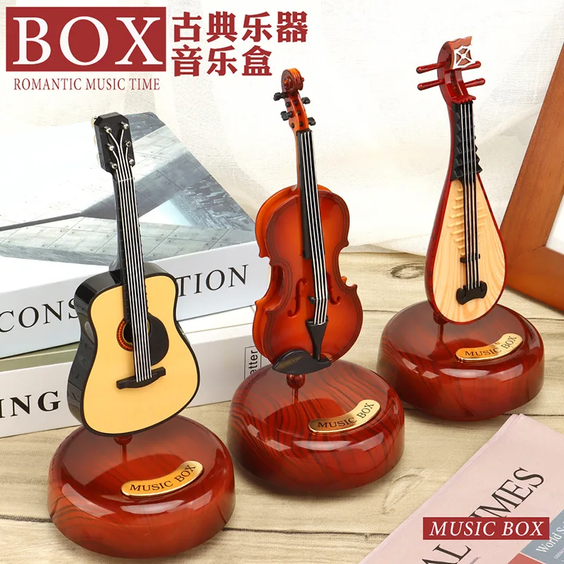 Classical Musical Instrument Octave Turn Violin Music Box Home Wine Cabinet Decorations Chinese Pipa Octave Box Home Decoration