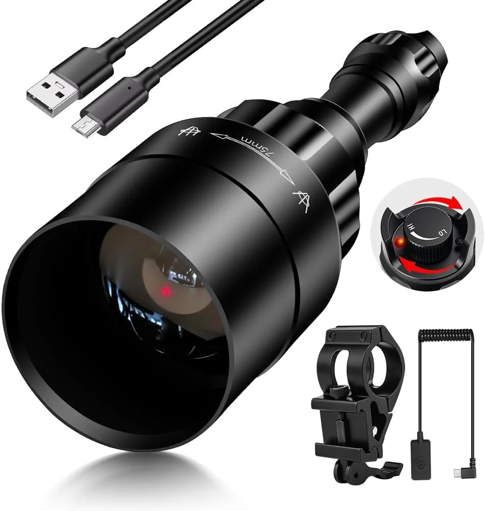 

ИК-фонарь ночного видения 850 нм с зумом, дистанционным управлением и креплением – регулируемый луч для охоты и безопасности