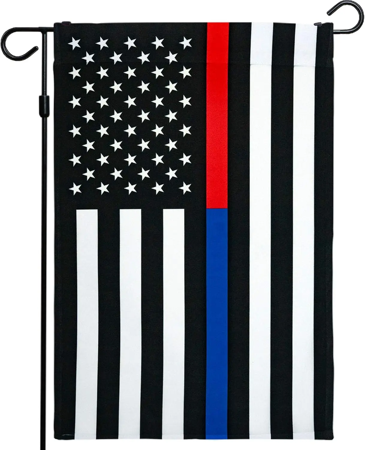 G128 - Thin Blue Line & Thin Red Line Firefighter American Flag Garden Flag, Respect Honoring Law Enforcement Officer