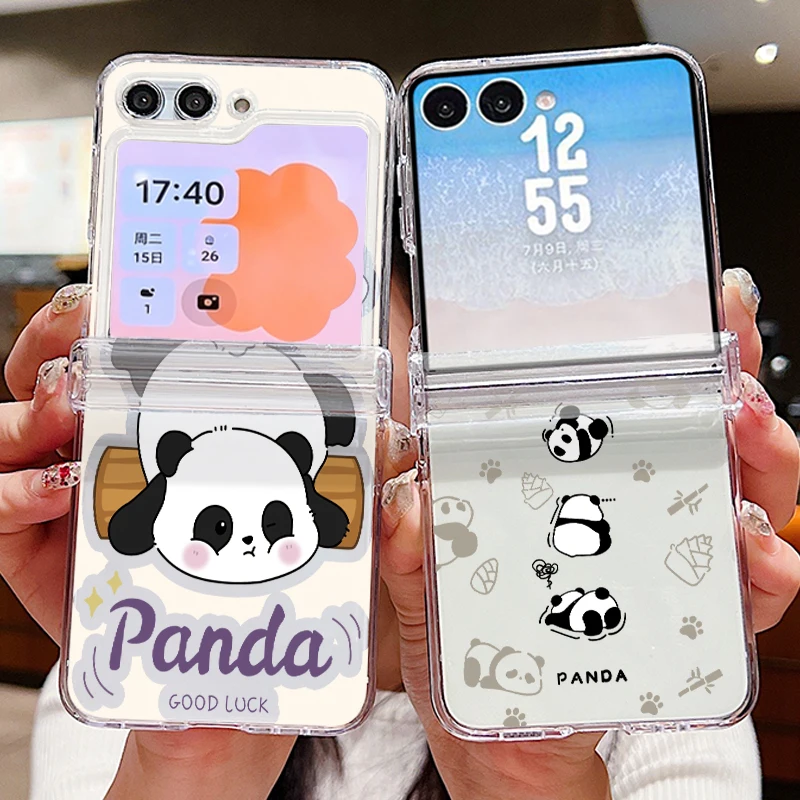 Cartoon Panda Printed Phone Case For Samsung Galaxy Z Flip 8 7 FE 6 5 4 3 5G Clear Hard PC Back Cover For Samsung Z Flip8 Flip7