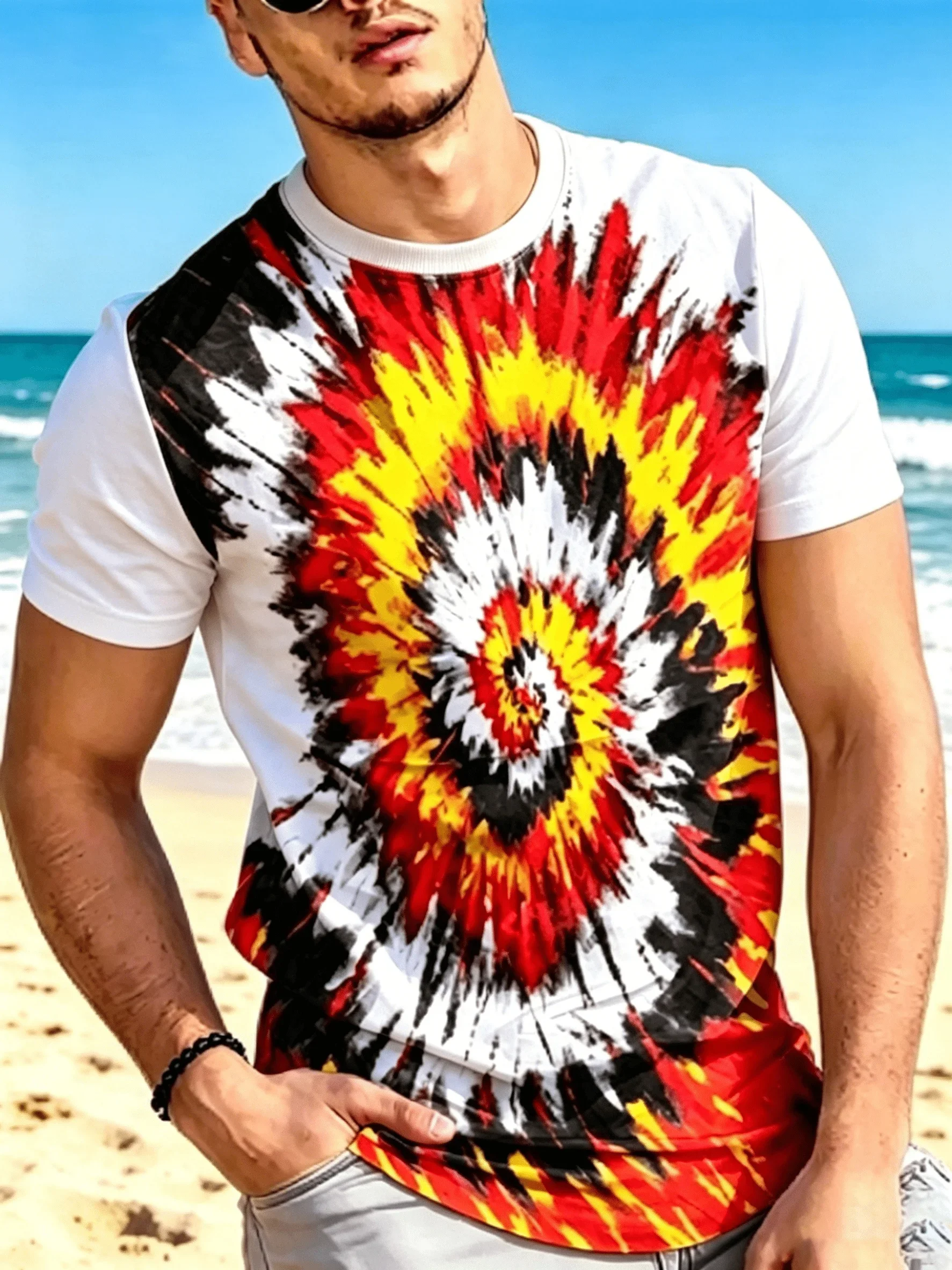 Fashion Tie Dye T Shirt For Men Colorful Hippie Style All Over Print Short Sleeve Tee Casual Summer Streetwear Top