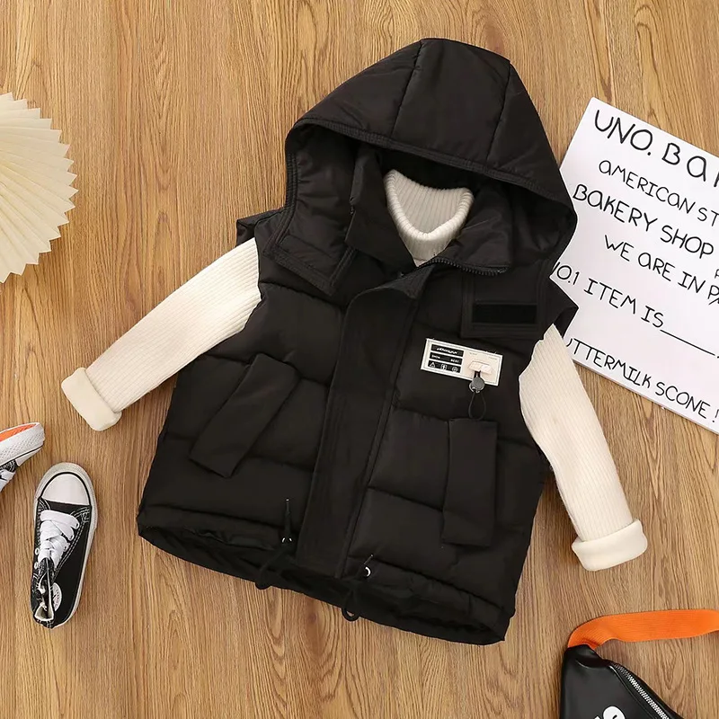 IYEAL Winter Children\'s Vest Thick Down Cotton Warm Girls Outerwear Coats Kids Boys Clothes Hooded Jackets Autumn Waistcoats