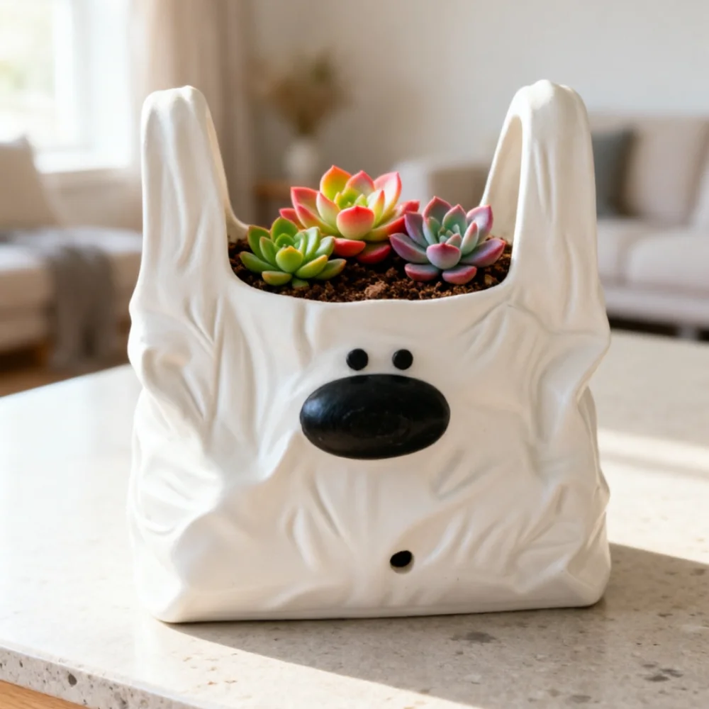 3D Wrinkle Plastic Bag Dog Face Multi Function Succulent Planter Key Jewelry Desktop Storage Ornament Supply 3D printing