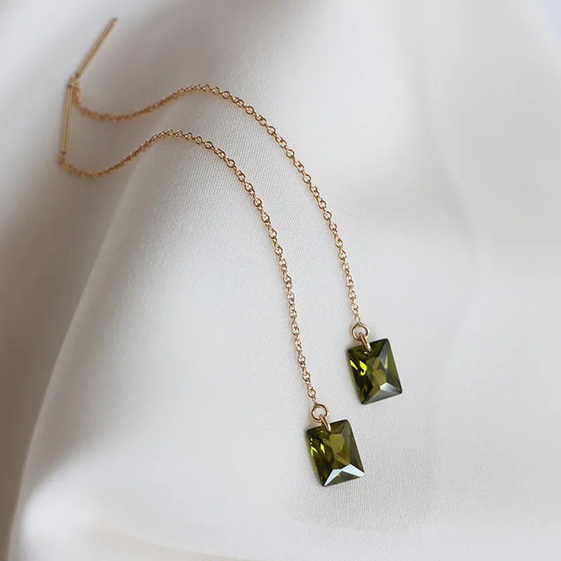 S925 Sterling Silver Plated 14K Gold Olive Green Zircon Ear Wires for Women Retro Elegant Simple Versatile Earrings