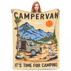 CamperVan Knitted Blanket Fleece Summer Happy Camper Lightweight Throw Blankets for Car Sofa Couch Bedroom Quilt