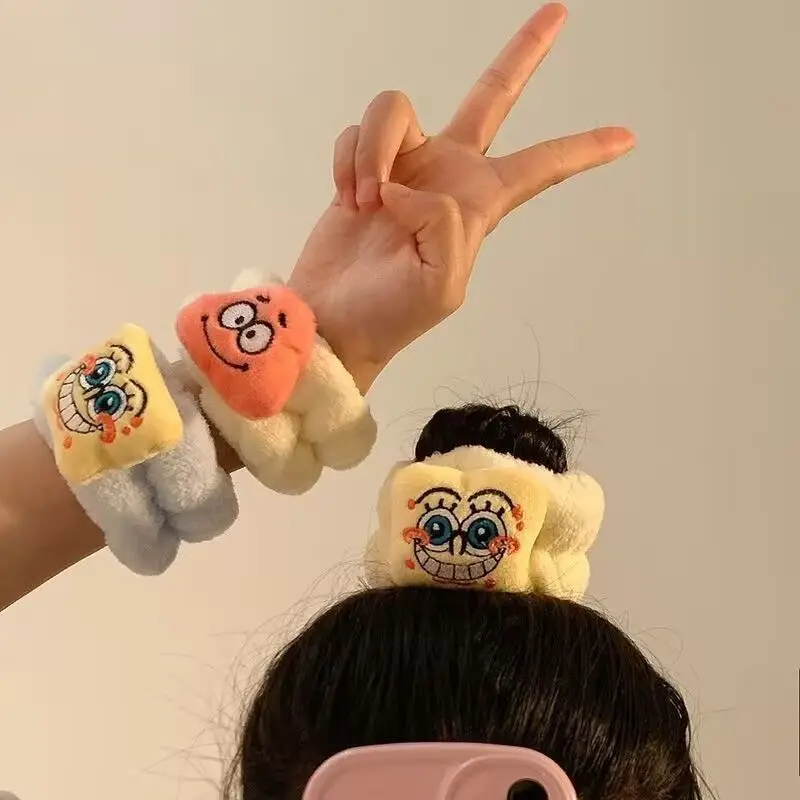 Cute SpongeBob Wrist Accessories - Plush Absorbent Wristbands, Waterproof for Washing Face & Makeup, Sweet Patrick Star Design