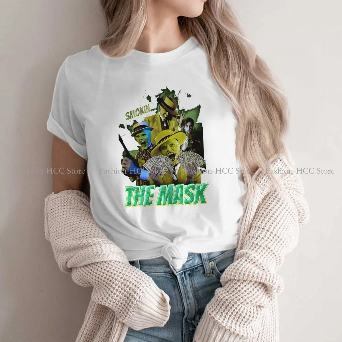 

Bootleg Fashion Polyester TShirts The Mask Retro Movie Women Graphic Tops T Shirt O Neck