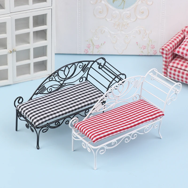 

1:12 Dollhouse Iron Art Sofa Lounge Chair Model Doll Home Living Room Furniture Decor Toy Dolls House Micro Scene Ornament
