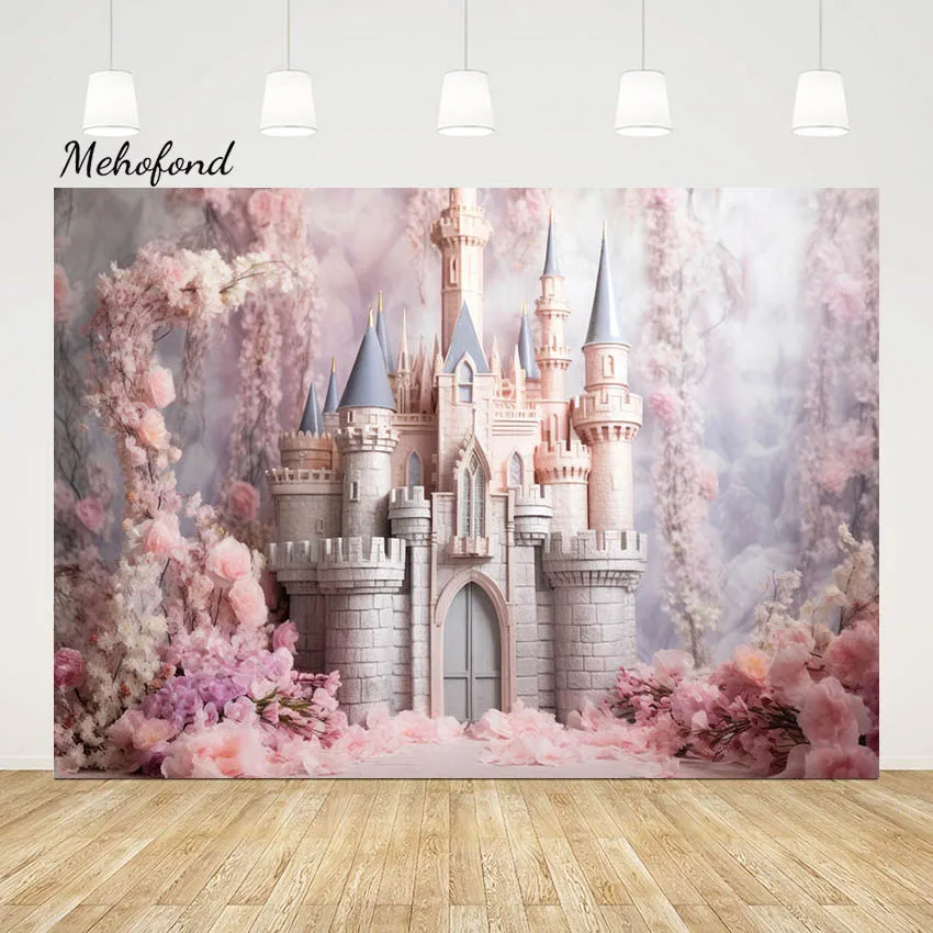 Mehofond Photography Background Spring Pink Princess Girl Birthday Party Floral Blossom Castle Wonderland Photo Backdrop Studio