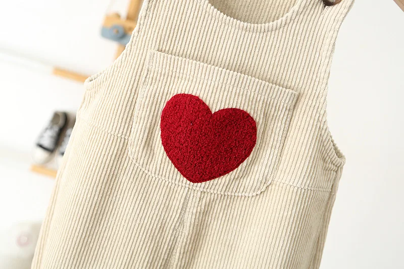 1-4Y Frühling Kinder Baby Kleidung Herz Stickerei Baby Jungen Mädchen Trägerhose Solide Overalls Cord Casual Hosenträger Outwear – Detail 12