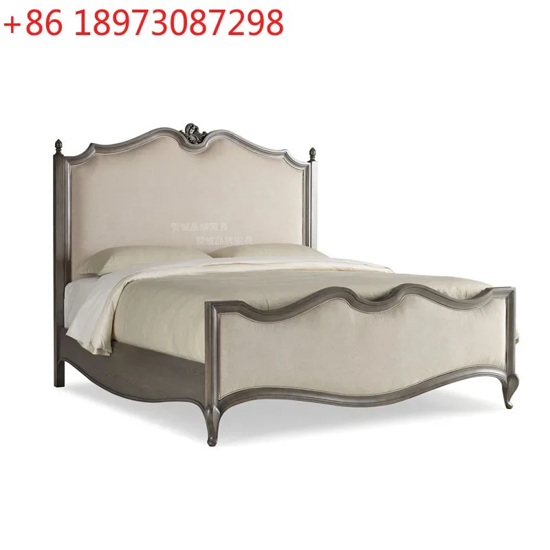 American all solid wood light luxury French double oak carved high back wedding bed bedroom furniture