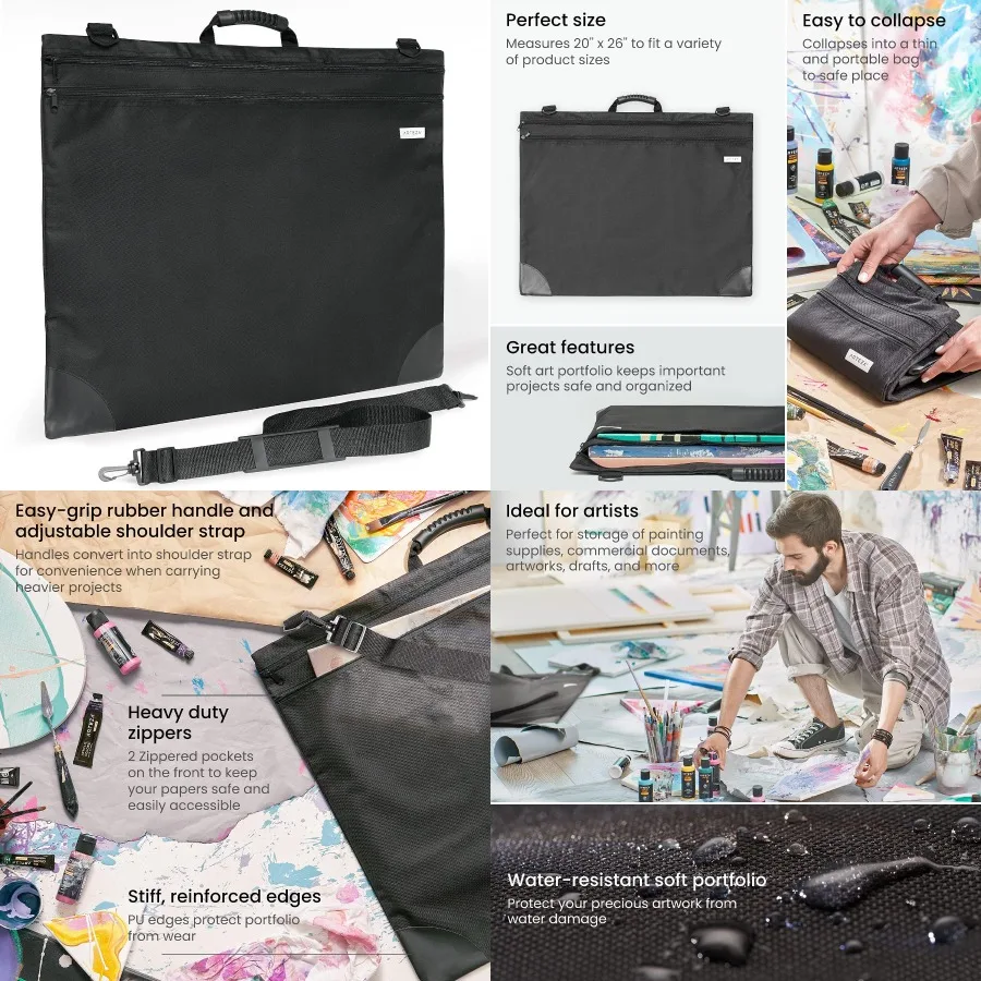 Large Soft Art Storage Folder for Artwork Organization 20 x 26 Inches Black Ideal for Artists and Creatives to Safely Store and