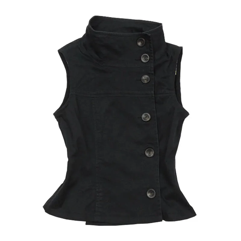 Vintage Harajuku Y2K Vest Women Crop Top Sexy Casual Button-Down Sleeveless Turtleneck T-Shirt Goth Punk Rock Hip Hop Streetwear