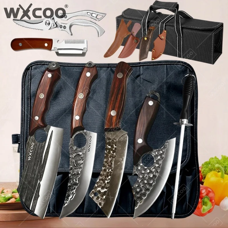 WXCOO Hand Forged Kitchen Knife Set Meat Cleaver Multifuntional Bottle Opener Fruit Slicing Butcher Knife Boning Knife