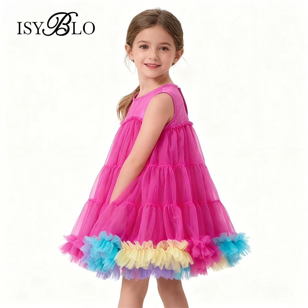 

Tsnk Sleeve Mesh Dress for Kids, Ruched Sweety Dresses O Neck Costume Christmas Party Dresses Children Dress