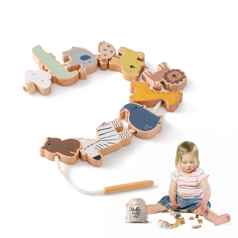 Baby Dier Threading Speelgoed Houten Boerderij Thema Stapelblok Speelgoed Houten Educatief Speelgoed Knop Kralen Blokken Puzzel Speelgoed Baby Geschenken