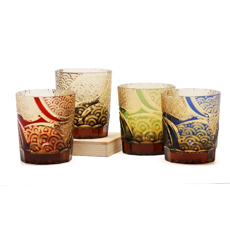 Japanese High Quality Overlay Carving Glass Of  Edo Kiriko Sake Cups  Whiskey Glass Wine Glass With Gift Box