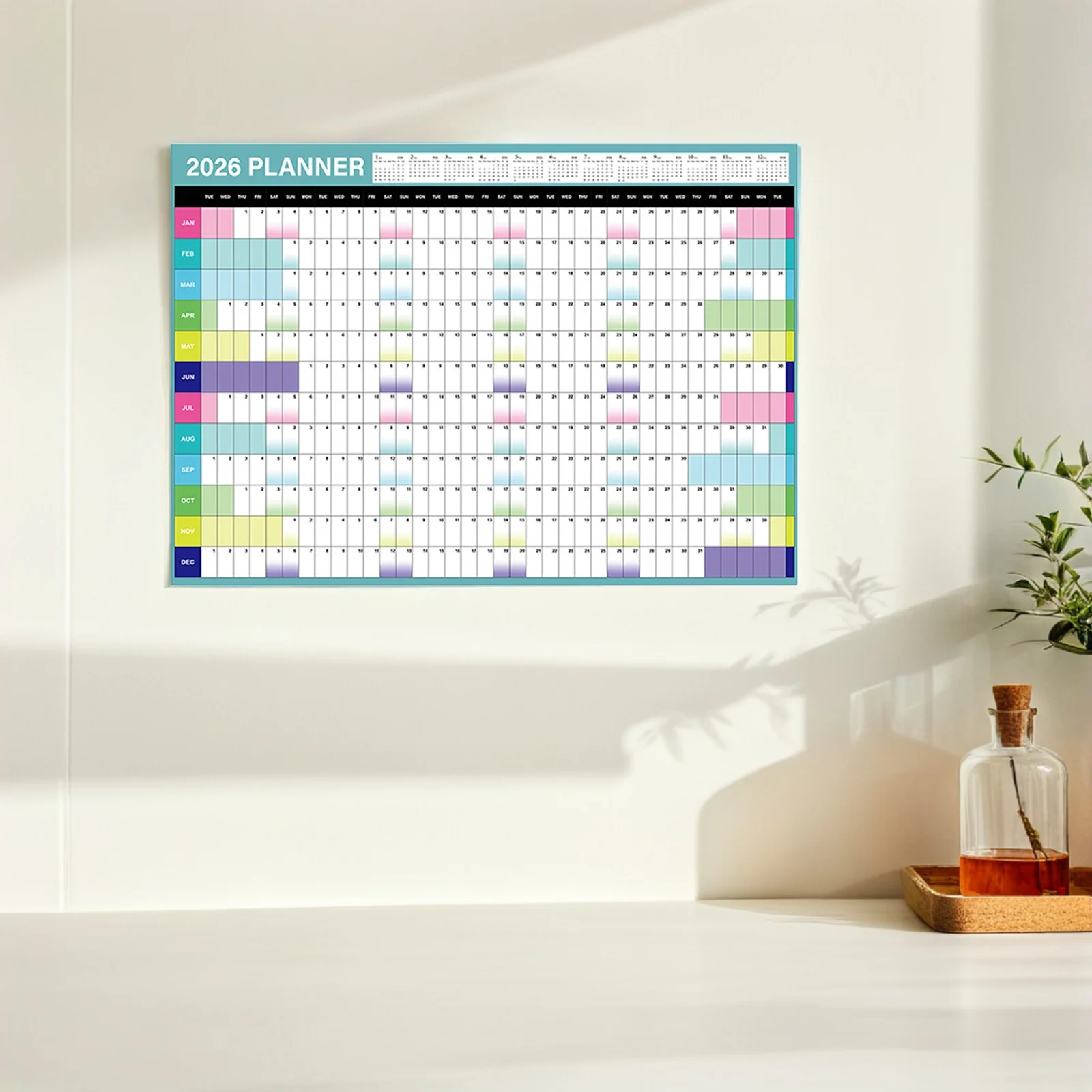 

Настенный календарь 2026, большой ежегодный планировщик, одна страница, полный год, эстетический минималистичный дизайн для домашнего офиса, семейного расписания