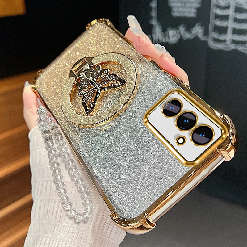 A 16 26 36 56 Butterfly Holder Lanyard Case For Samsung Galaxy A16 A26 A36 A56 5g A05s Plating Shockproof Silicone Stand Cover - náhled 2