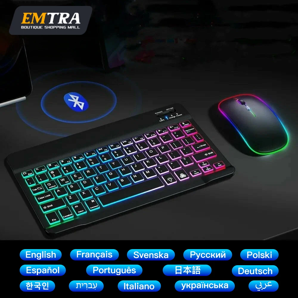 

10 inch Backlit Backlight Bluetooth Keyboard Mouse For IOS Android Windows for iPad 10th Pro Air Samsung Xiaomi Tablets Keyboard