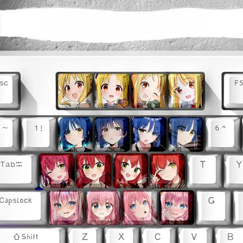 4pcs Bocchi The Rock Keycap Personalized Customization Yamada Ryō Ijichi Nijika Mechanical Keyboard Keycap PBT Anime Game Keycap