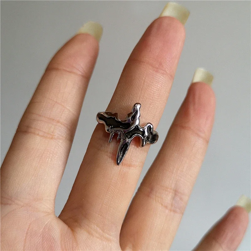 Punk Exaggerated Geometric Black & Red Cross Ring, Gothic Jewelry