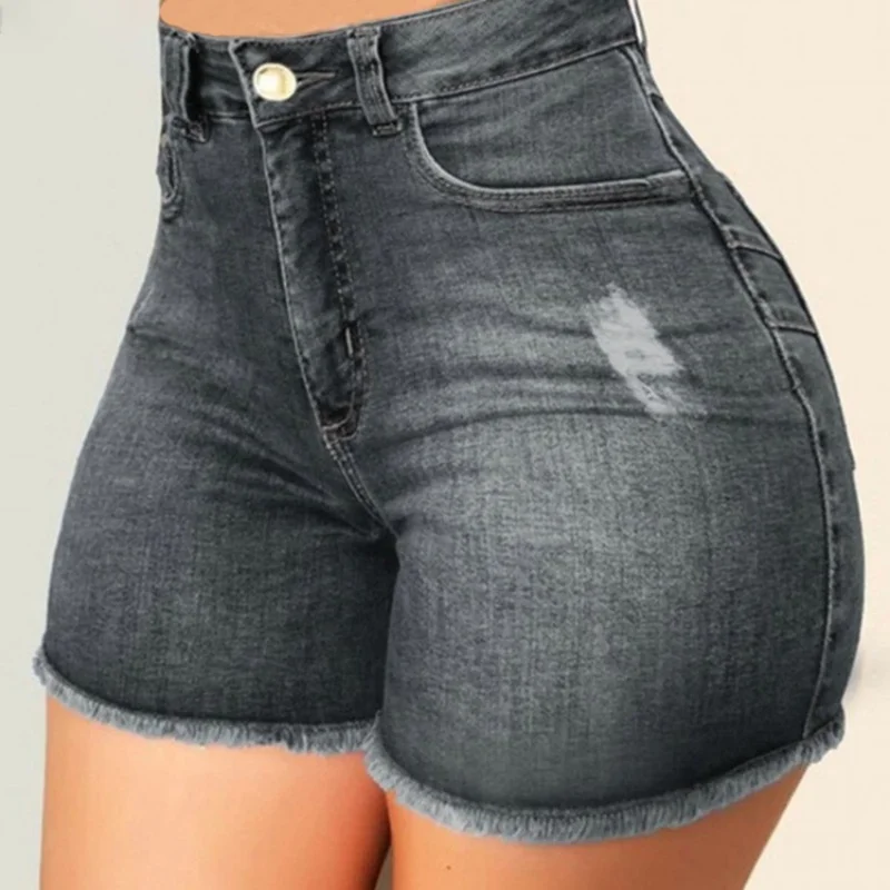 Große, sexy, zerrissene Denim-Shorts für Mädchen, 2022, neue hohe Taille, dünne Hüften, Stretch-Beinlänge, enge, enge Stretch-Hüften, Jeans für Damen